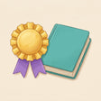 Icon of a gold award ribbon next to a small teal picture book