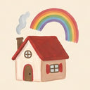 Icon of a cozy house with a rainbow over it