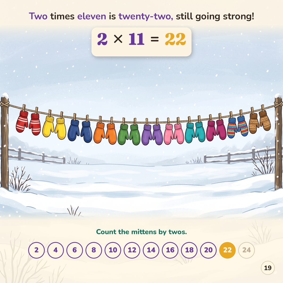 Two times eleven is twenty-two, still going strong! 2 x 11 = 22