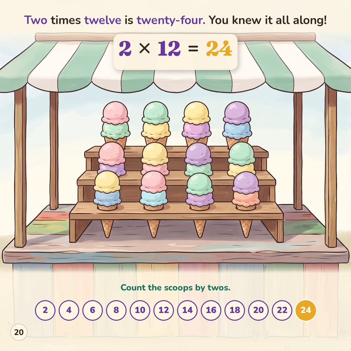 Two times twelve is twenty-four. You knew it all along! 2 x 12 = 24